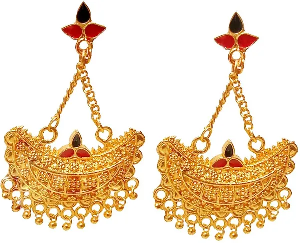 Assamese_Traditional_Copper_Gold_Plated_Red_Black_Colour_Jhumki_Earring_For_Girls_&_Women